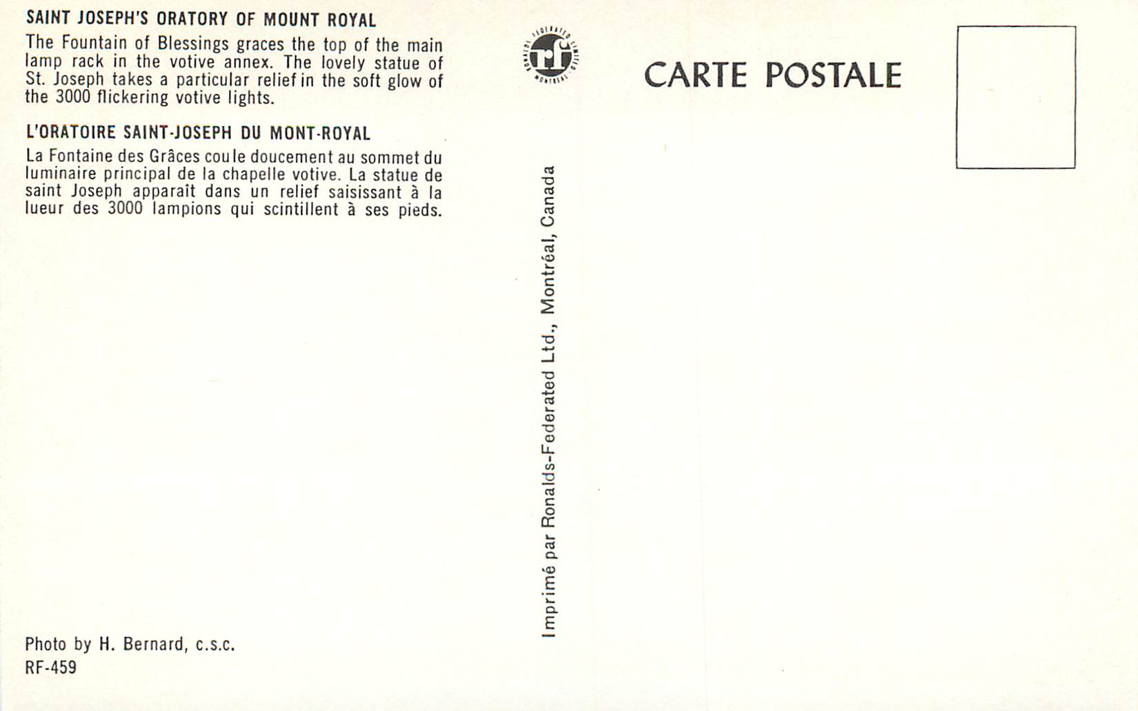 CPM L'Oratoire Saint Joseph du Mont Royal — Back