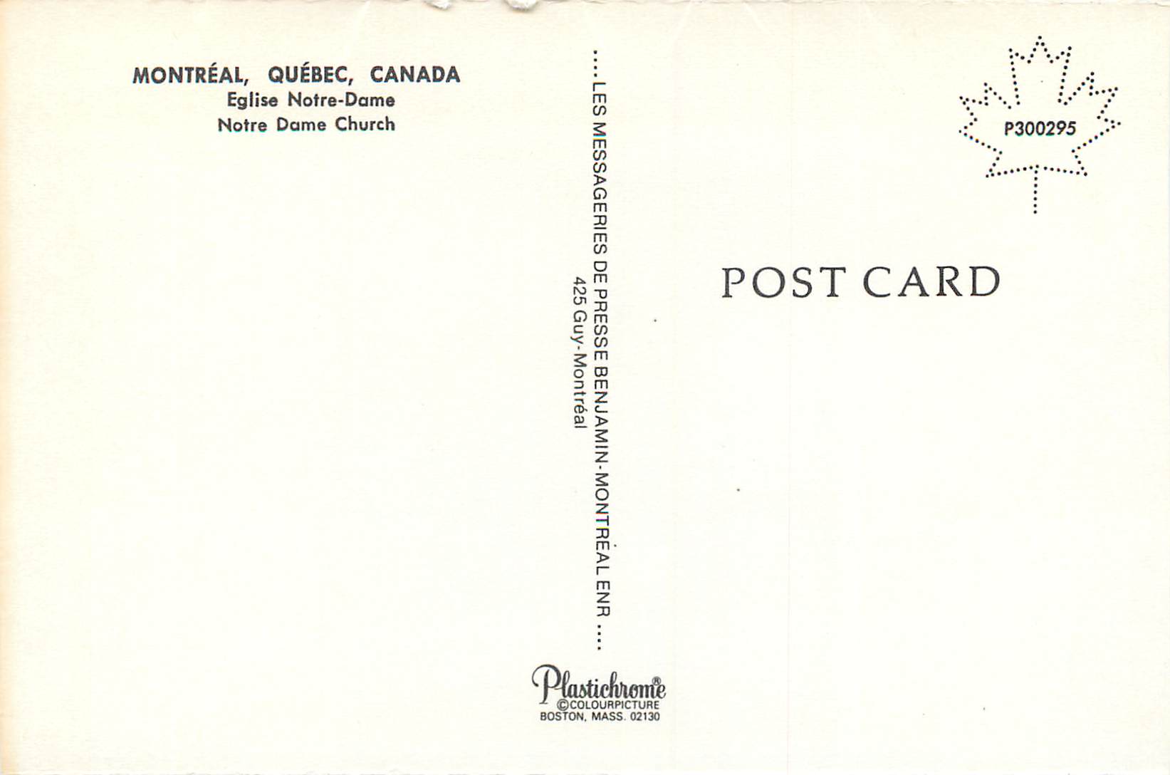 CPM Montreal Quebec Canada Eglise Notre Dame — Back