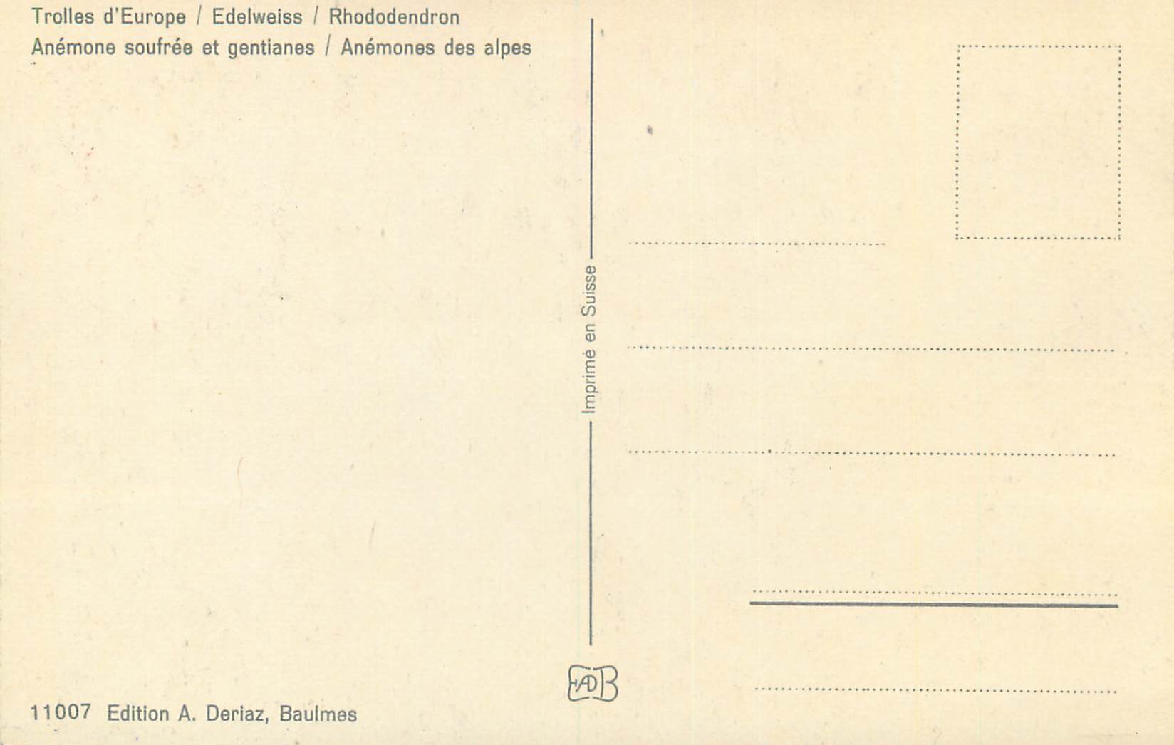 CPA Fleurs des Alpes Anemones des Alpes — Verso
