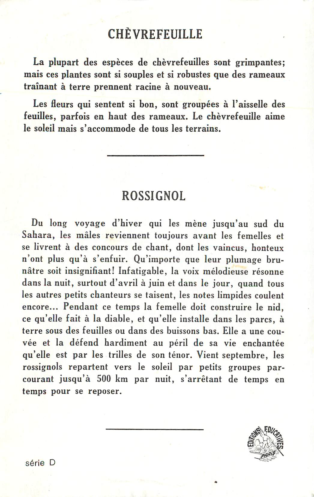 CPA Chevrefeuille — Verso