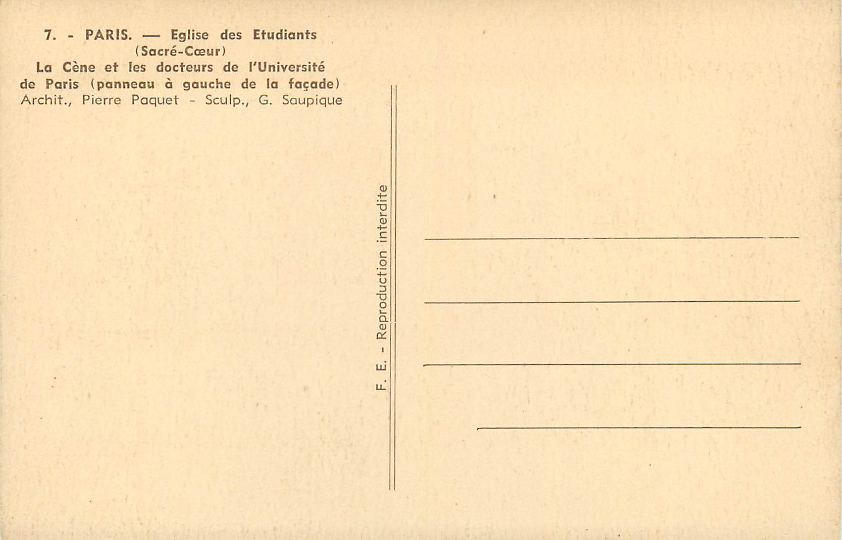 CPA Paris Eglise des Etudiants (Sacre Coeur) La cene et le s docteurs de L'Universite de Paris — Rückseite