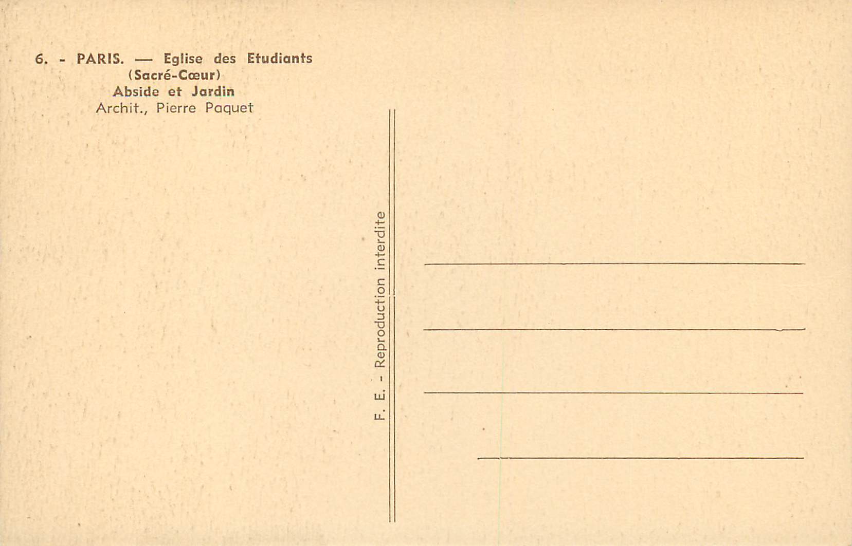 CPA Paris Eglise des Etudiants (Sacre Coeur) Abside et Jardin — Rückseite