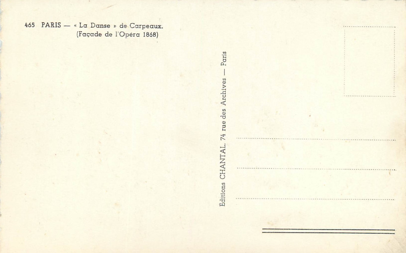 CPM Paris La Danse de Carpeaux (Facade de l'Opera 1868) — Rückseite