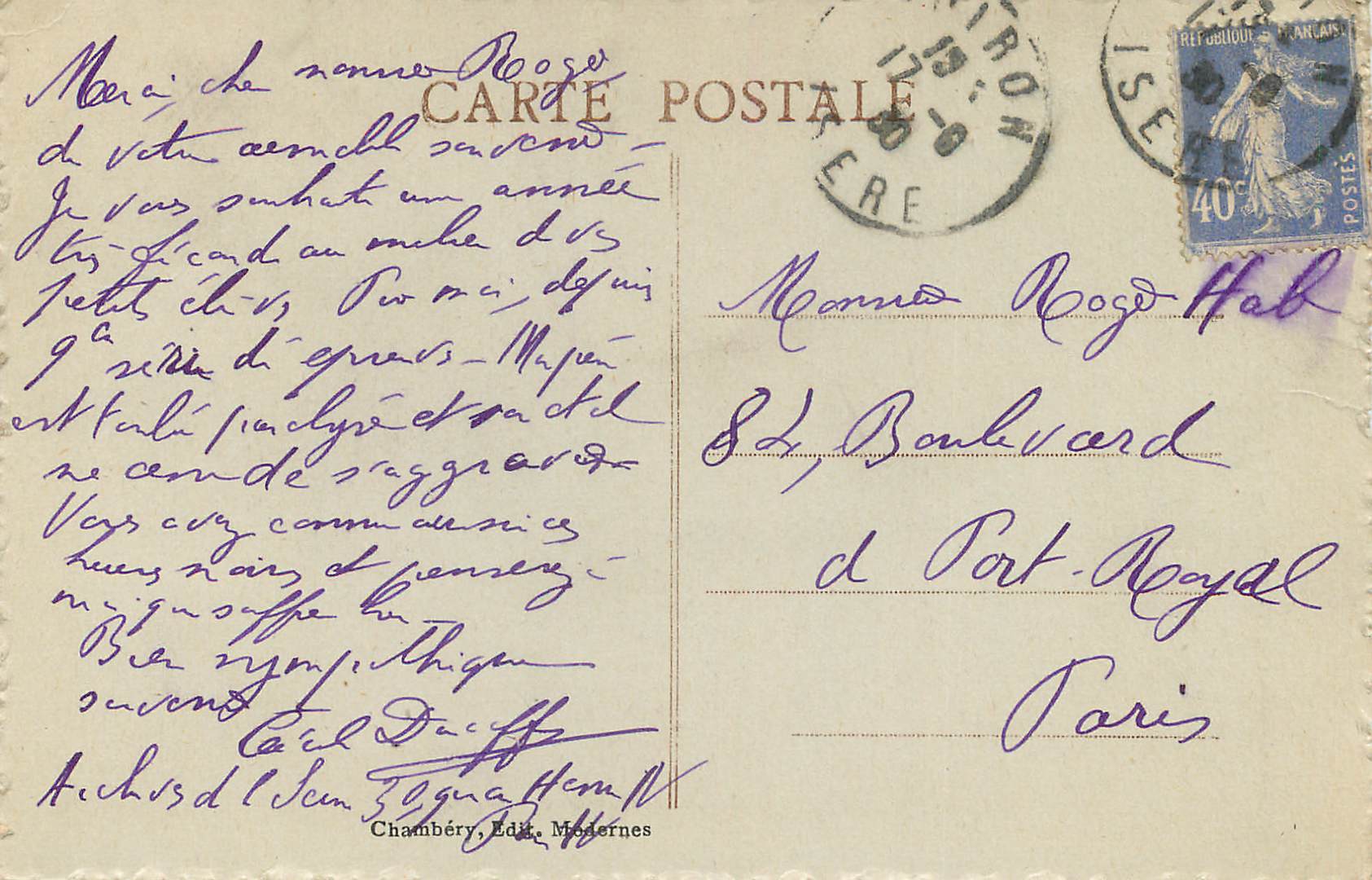 CPA Chambery Monument de l'Annexion de la Savoie a la France — Rückseite