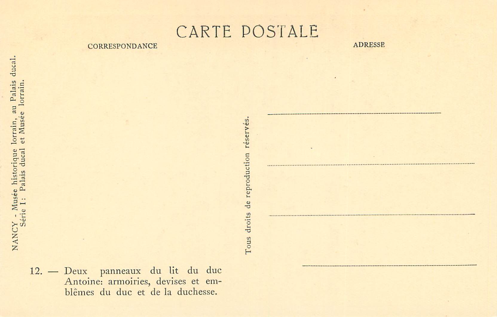 CPA Nancy Musee Historique Lorrain au Palais Ducal Deux Panneaux du Lit du Duc Antoine — Rückseite