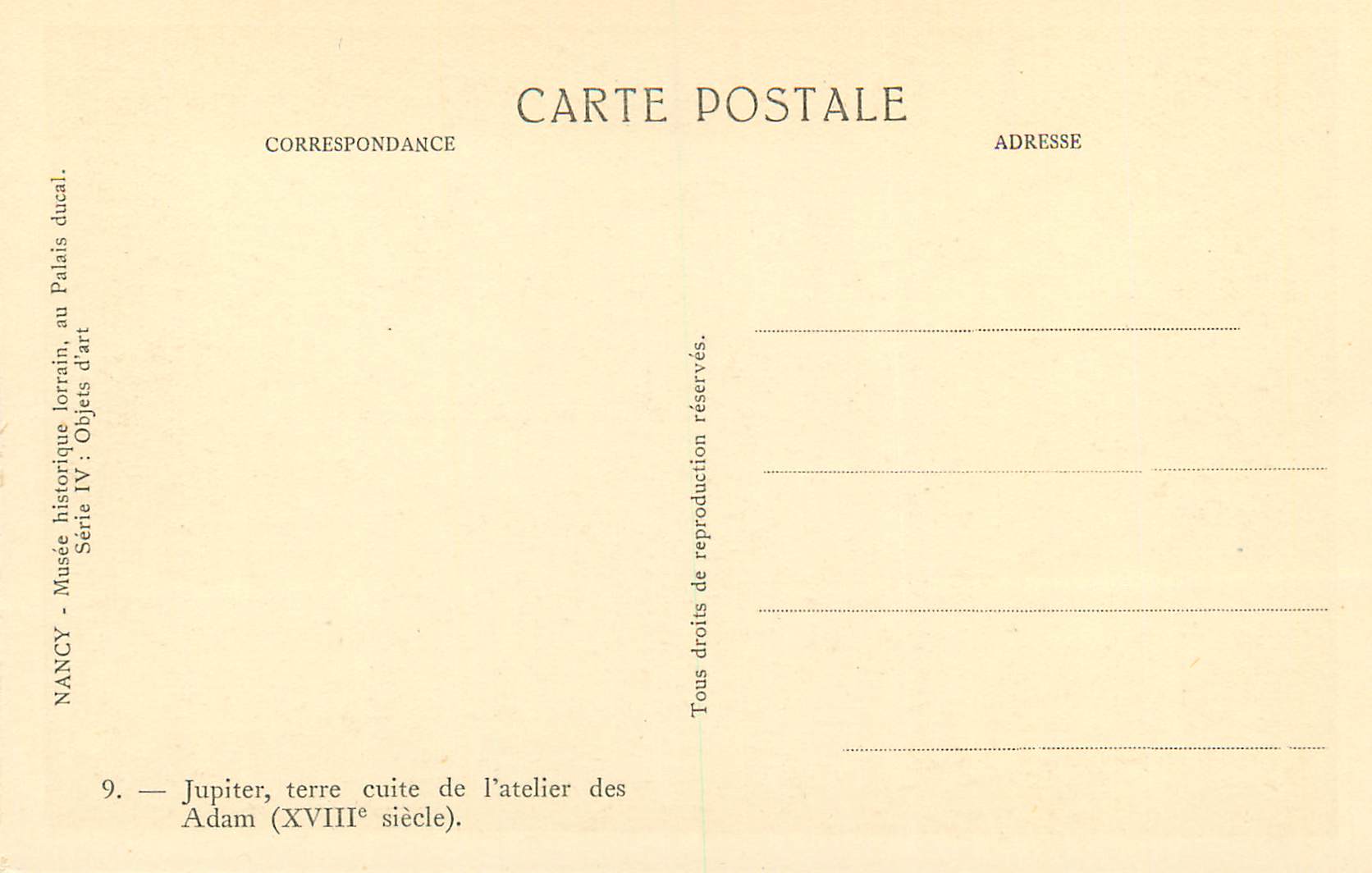 CPA Nancy Musee Historique Lorrain au Palais Ducal Jupiter Terre Cuite de l'Atelier des Adam (XVIIIe Siecle) — Back