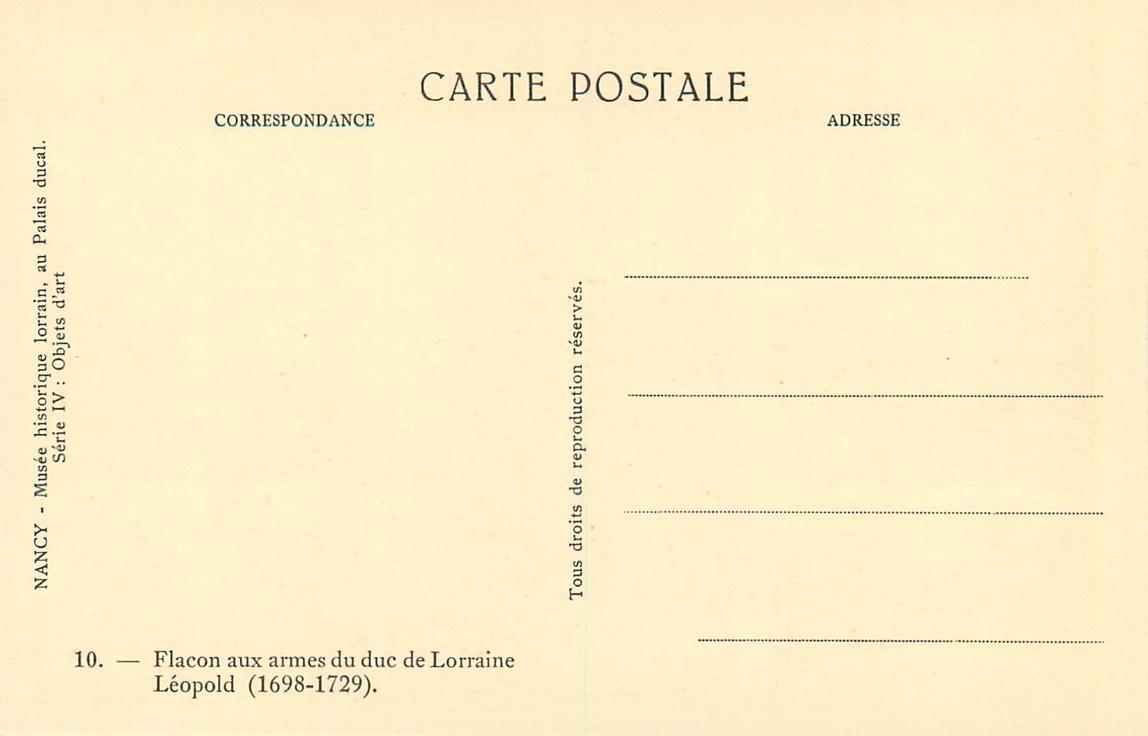 CPA Nancy Musee Historique Lorrain au Palais Ducal Flacon aux Armes du Duc de Lorraine Leopold (1698 1729) — Rückseite