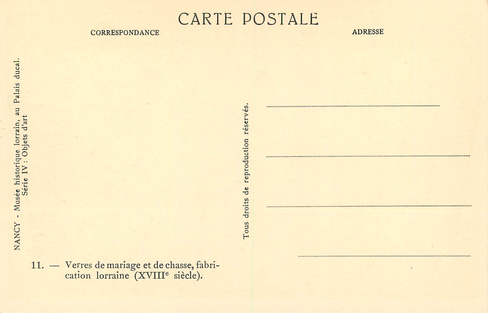 CPA Nancy Musee Historique Lorrain au Palais Ducal Verres de Mariage et de chasse (XVIIIe Siecle) — Verso