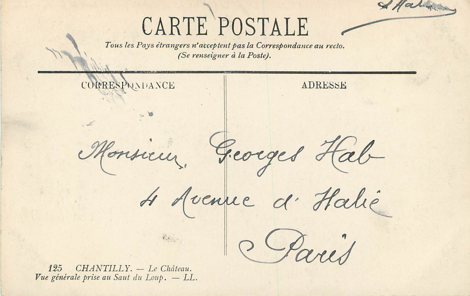 CPA Chantilly Le Chateau Vue Generale Prise au Saut du Loup LL — Verso