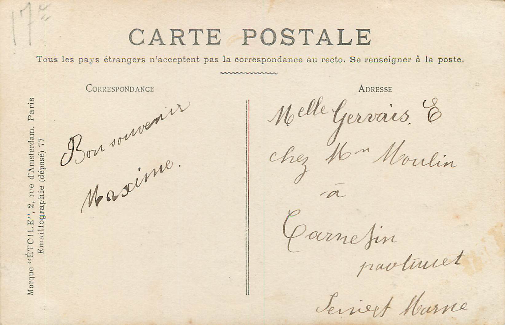 CPA Paris Parc Monceau La Naumache — Rückseite