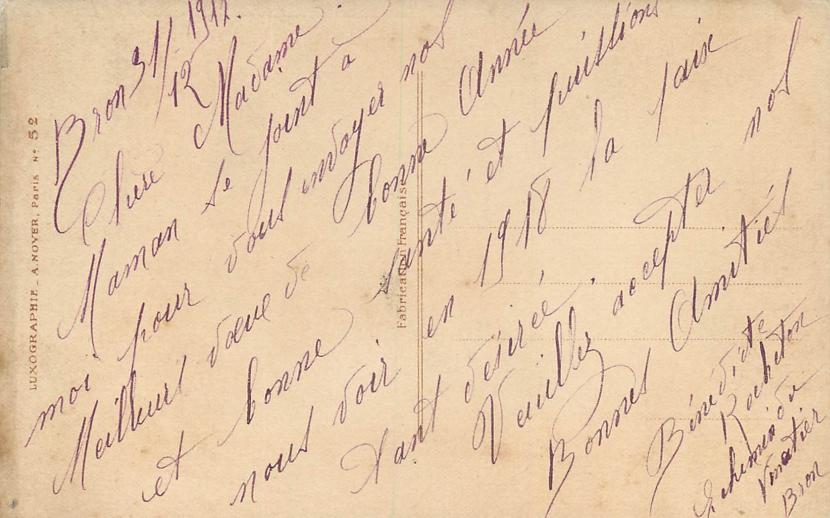 CPA Bonne Annee — Verso