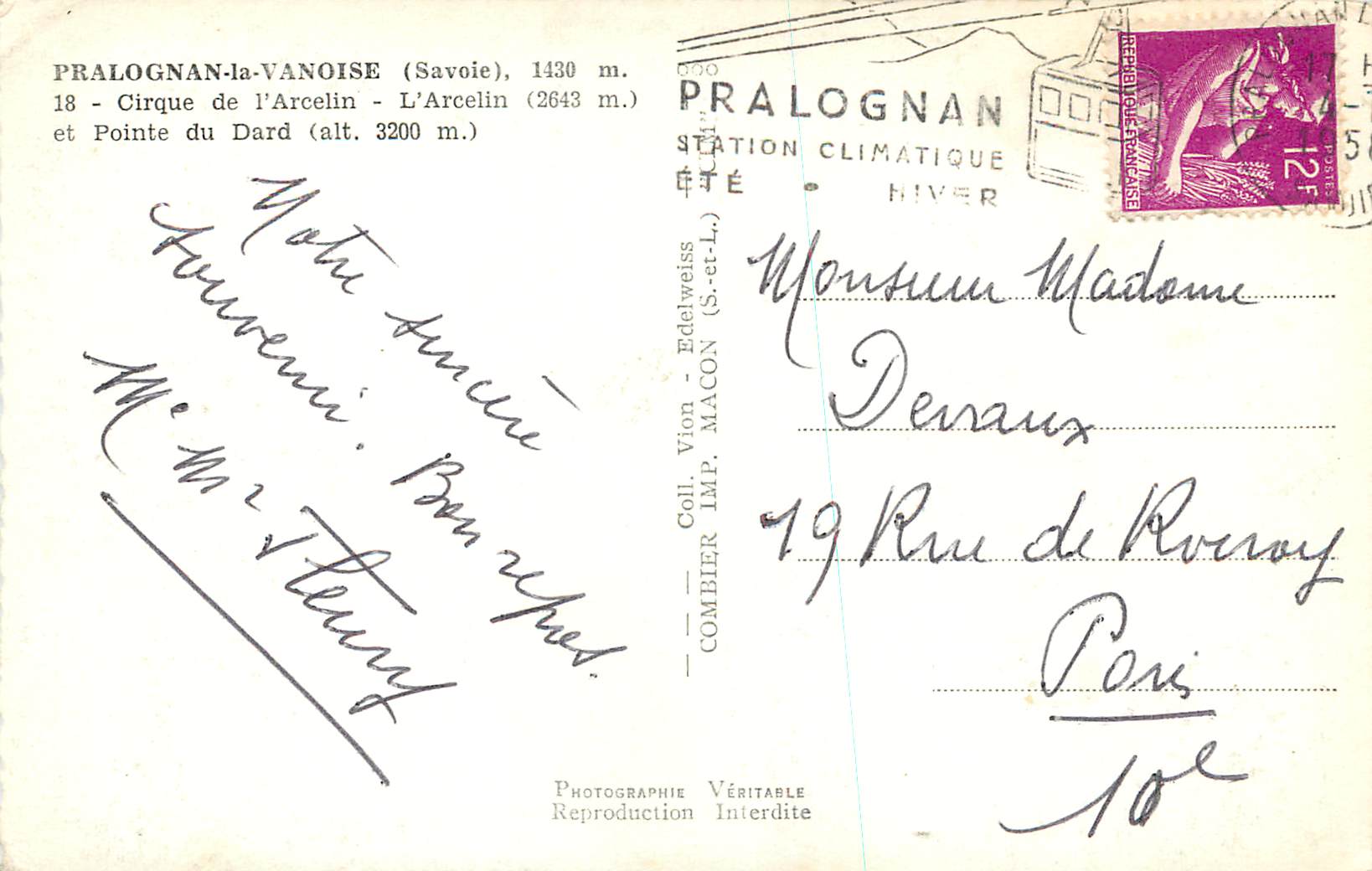 CPM Pralognan la Vanoise (Savoie) 1430 m Cirque de l'Arcelin — Rückseite