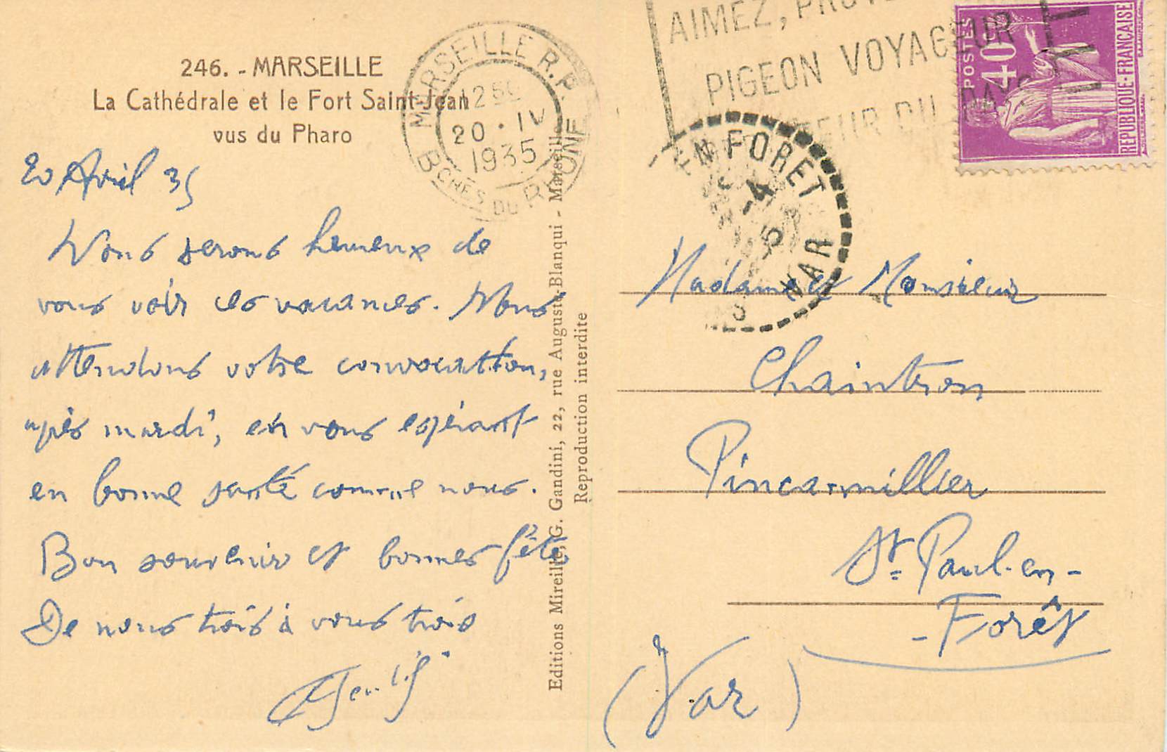 CPA Marseille La Cathedrale et le Fort Saint Jean Vus du Pharo — Rückseite