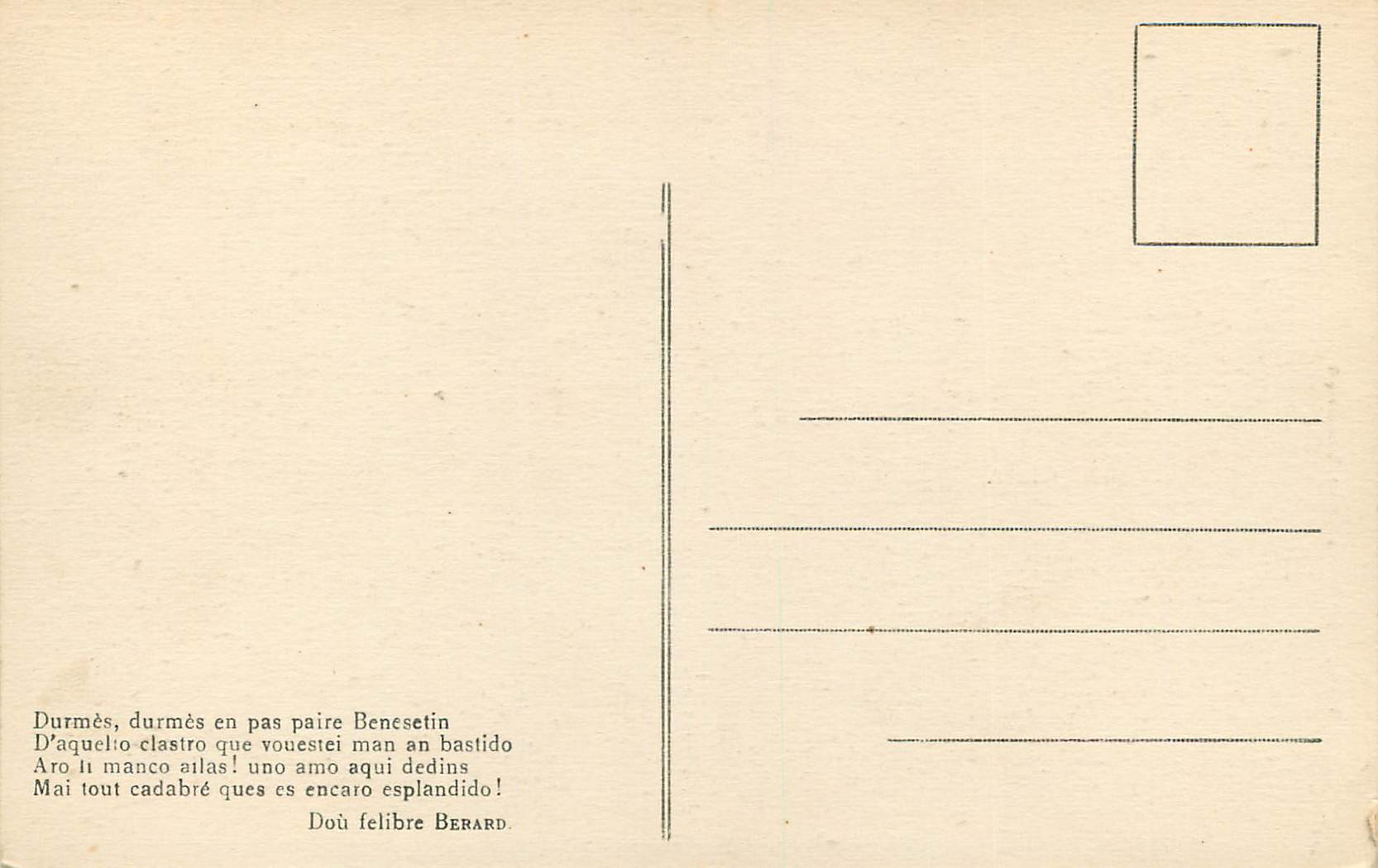 CPA Peyruis (B A) Cloitre de Ganagobie dou Felibre Berard — Verso