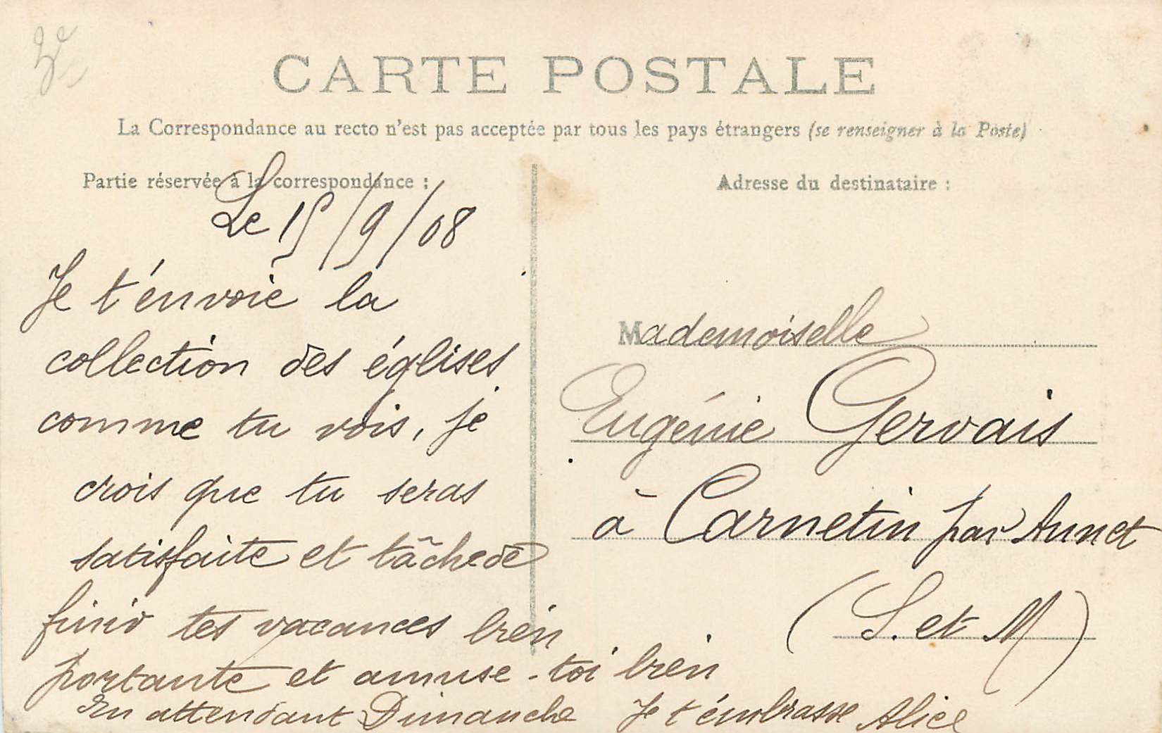 CPA Paris Eglise Sainte Elisabeth  — Verso