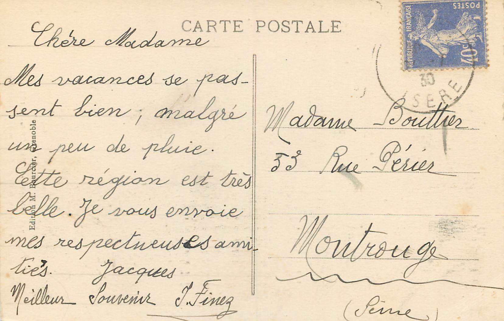 CPA Dauphine Uriage les Bains Le Chateau Le Colon et l'Eperlay — Rückseite
