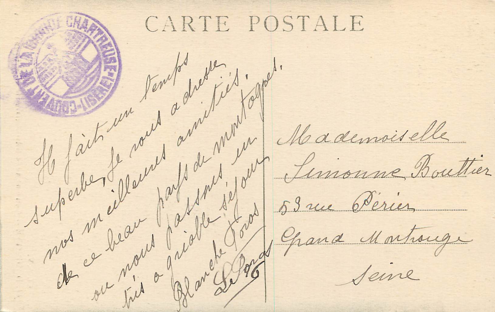 Dauphiné — Couvent de la Grande-Chartreuse et le Grand Som — CI.A.V. n°57 — Rückseite