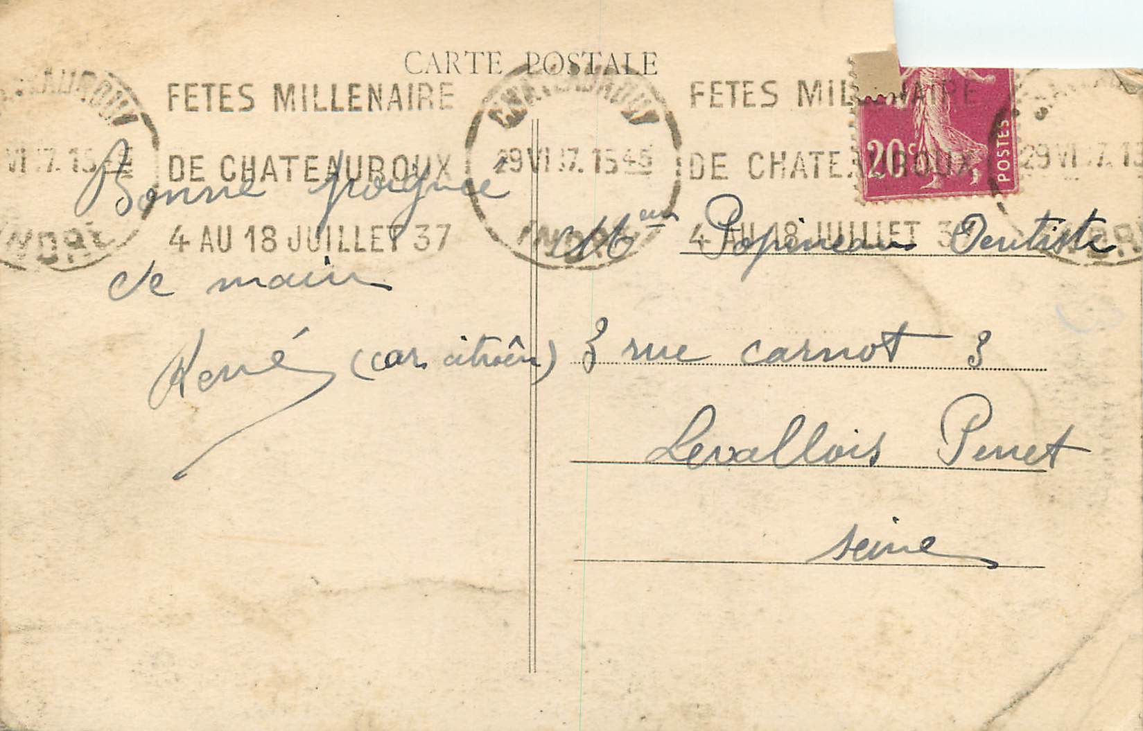 CPA Chateauroux L'Indre et le Chateau Raoul Datant du IXe Siecle — Rückseite