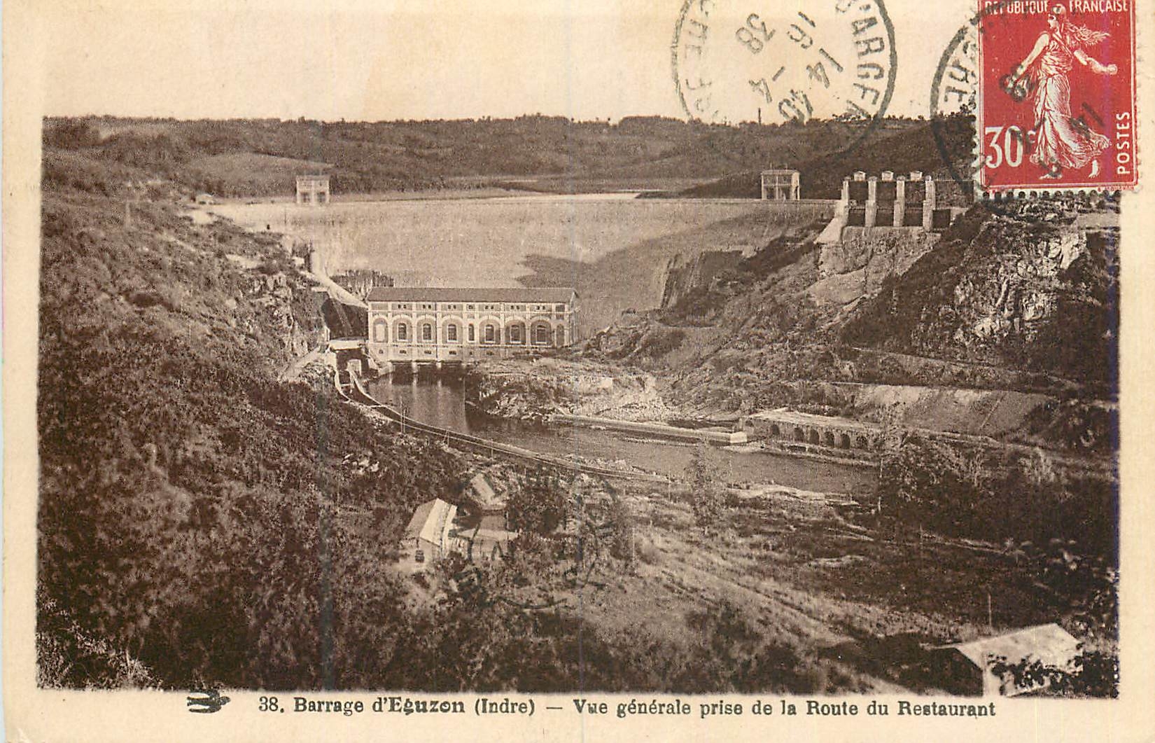 Barrage d'Éguizon (Indre) — Vue générale prise de la Route du Restaurant — Éditeur non identifié, n° 38