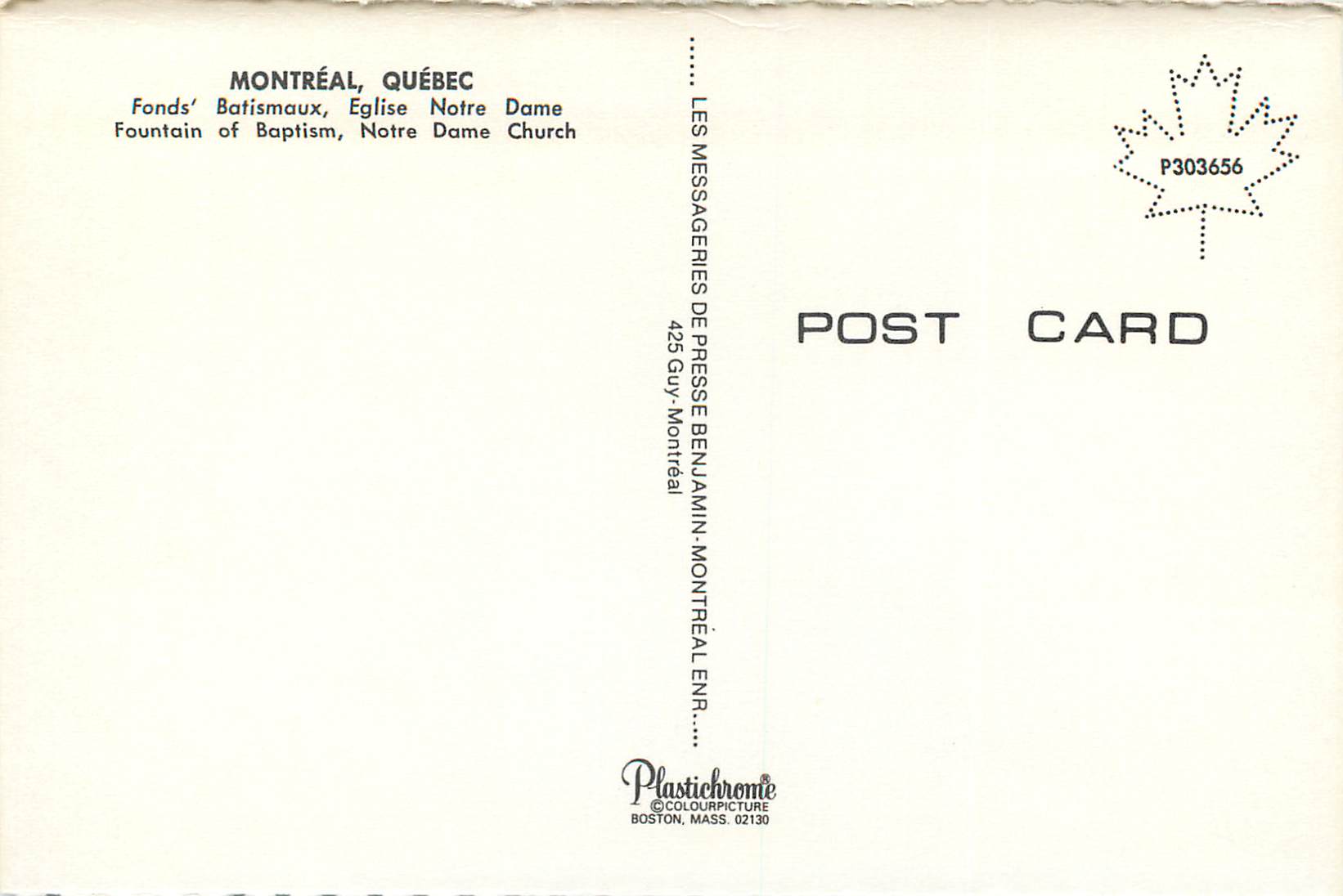 CPM Montreal Quebec Fonds Batismaux Eglise Notre Dame — Back