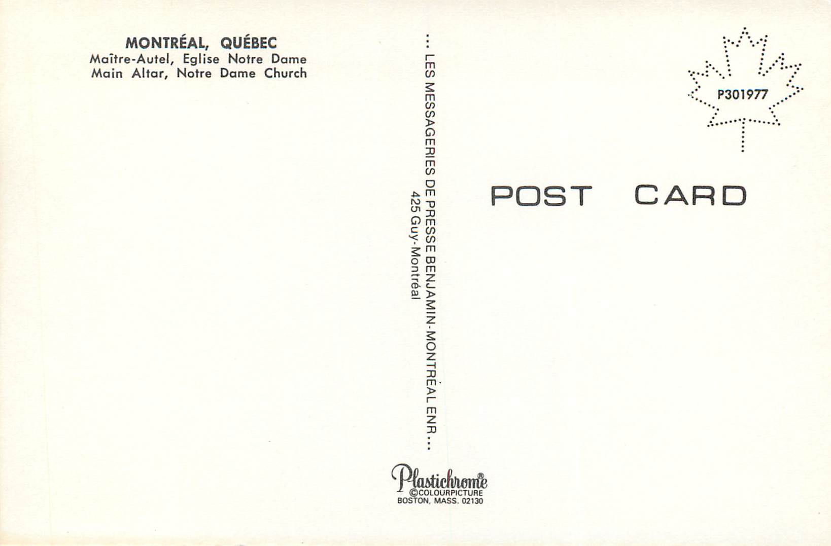 CPM Montreal Quebec Maitre Autel Eglise Notre Dame — Back