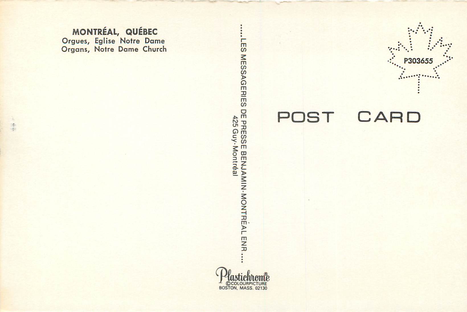 CPM Montreal Quebec Orgues Eglise Notre Dame Orgue — Back