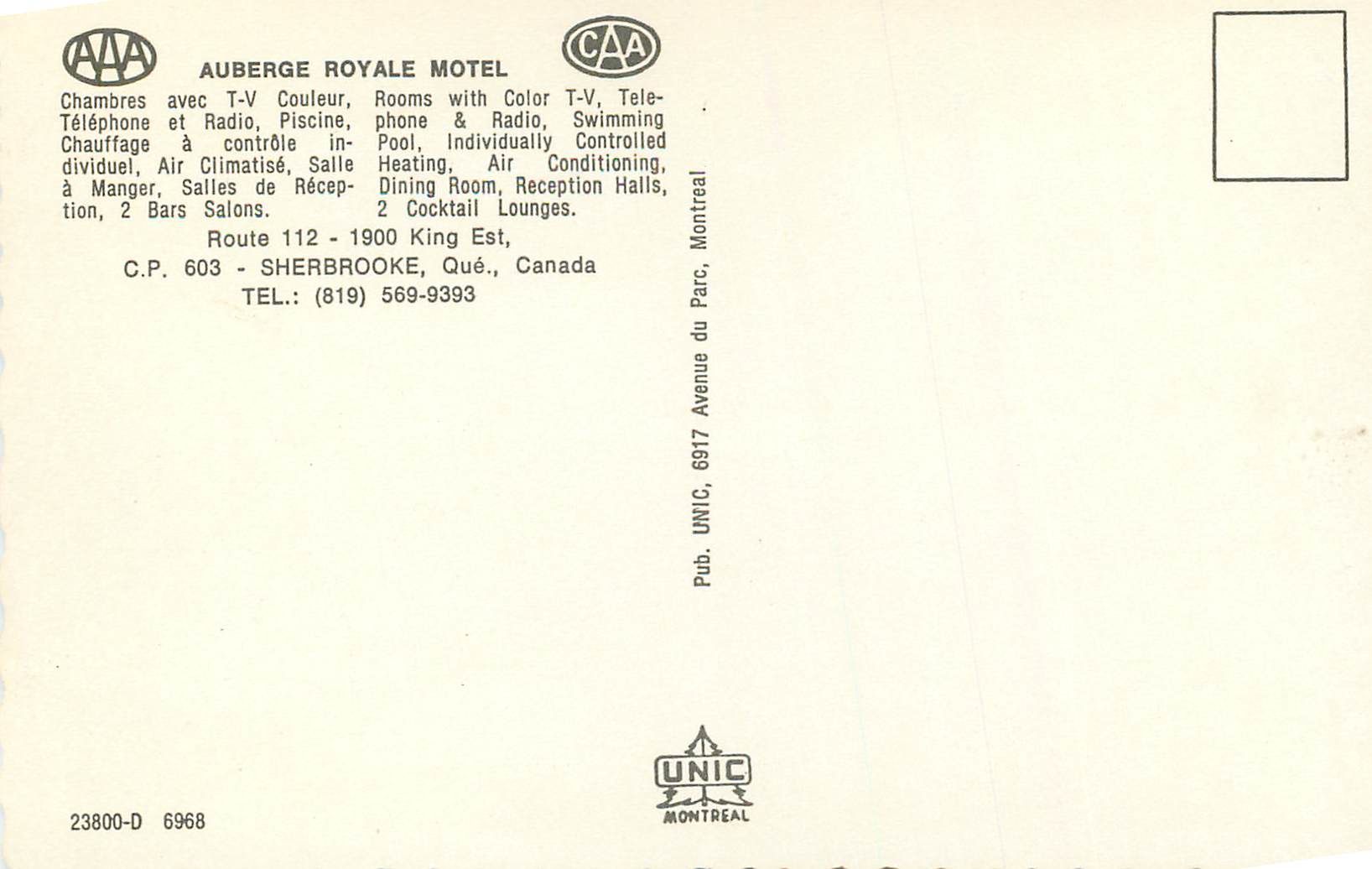 CPM Auberge Royale Motel Route 112 1900 King Est Sherbrooke Que Canada — Back
