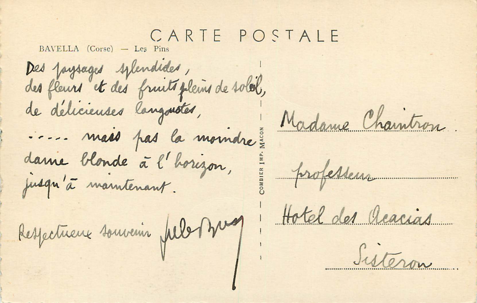 Bavella (Corse) — Les Pins — Combiér Imp. Macon — Verso