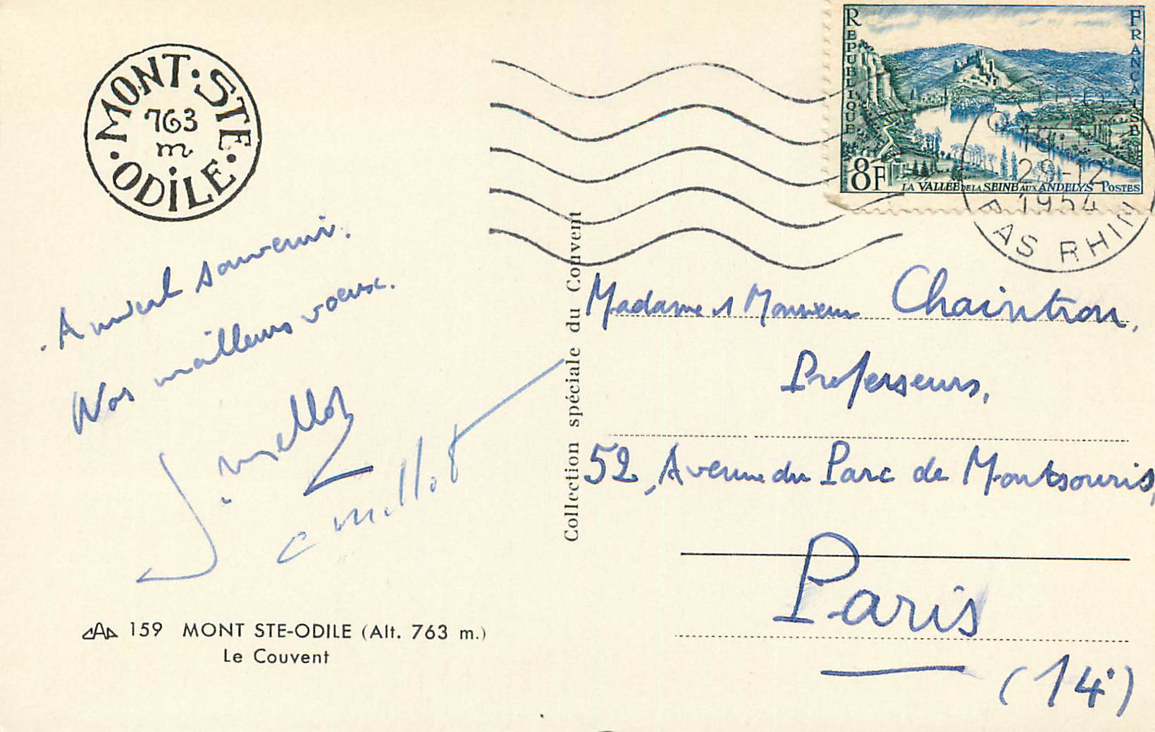 CPA Mont Ste Odile (Alt 763m) le Couvent — Verso