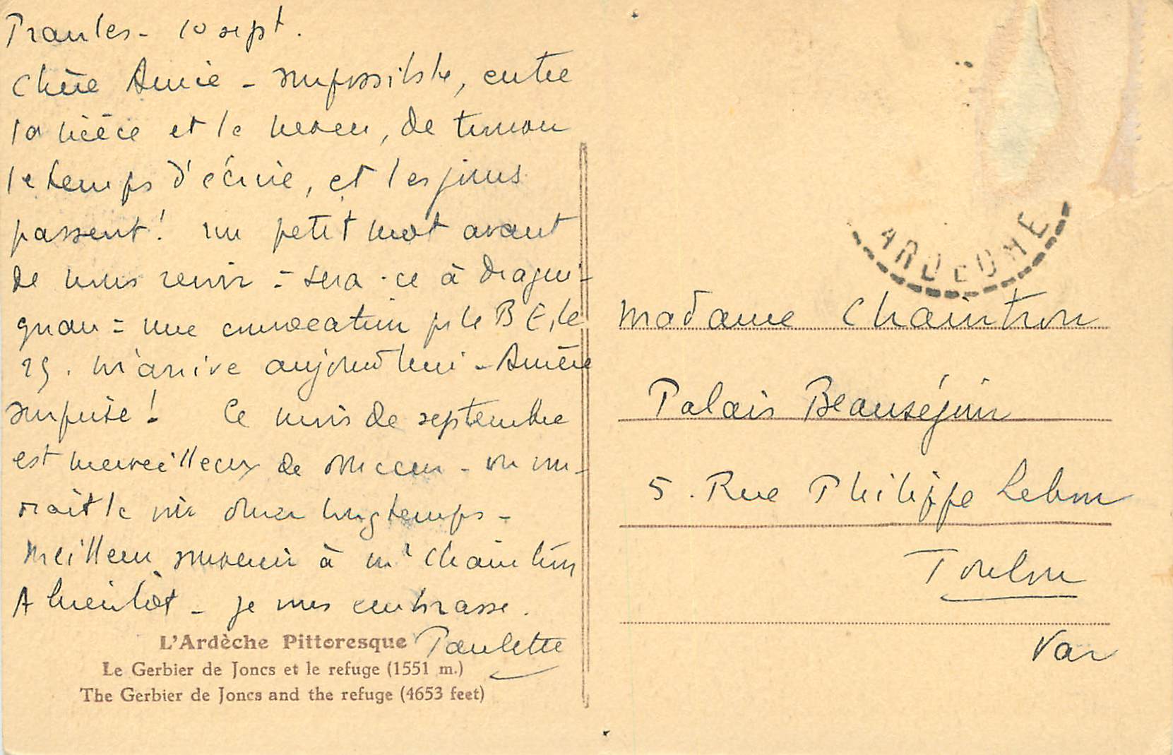 Le Gerbier de Joncs — refuge (1551 m) — Boreillons — Verso