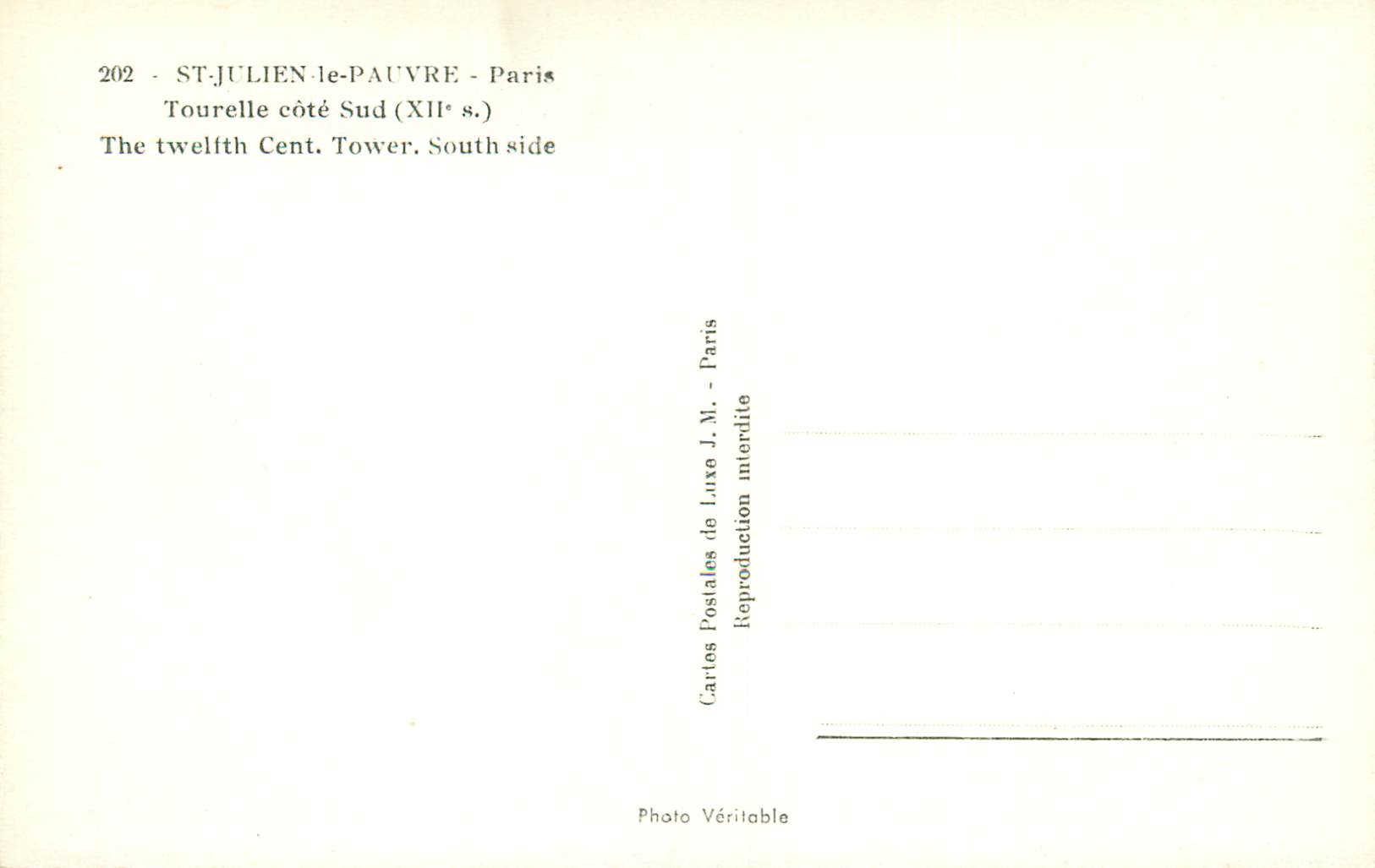 CPM St Julien le Pauvre Paris Tourelle Cote Sud (XIIe s) — Rückseite