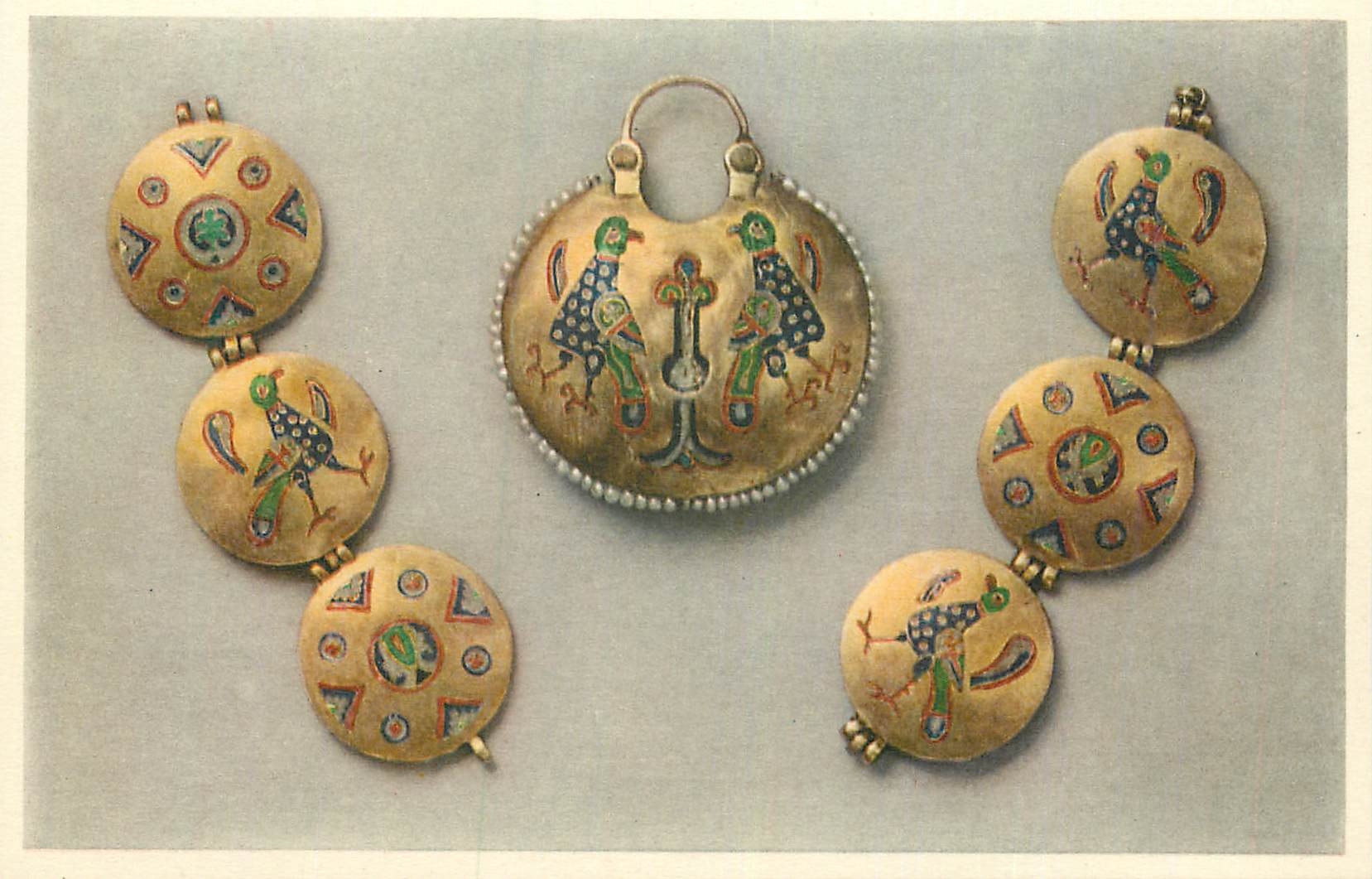 CPM Earring and Parts of a Necklace Gold with CLoisonne Enamel Russo Byzantine XI XII Century the Metropolitan Museum of