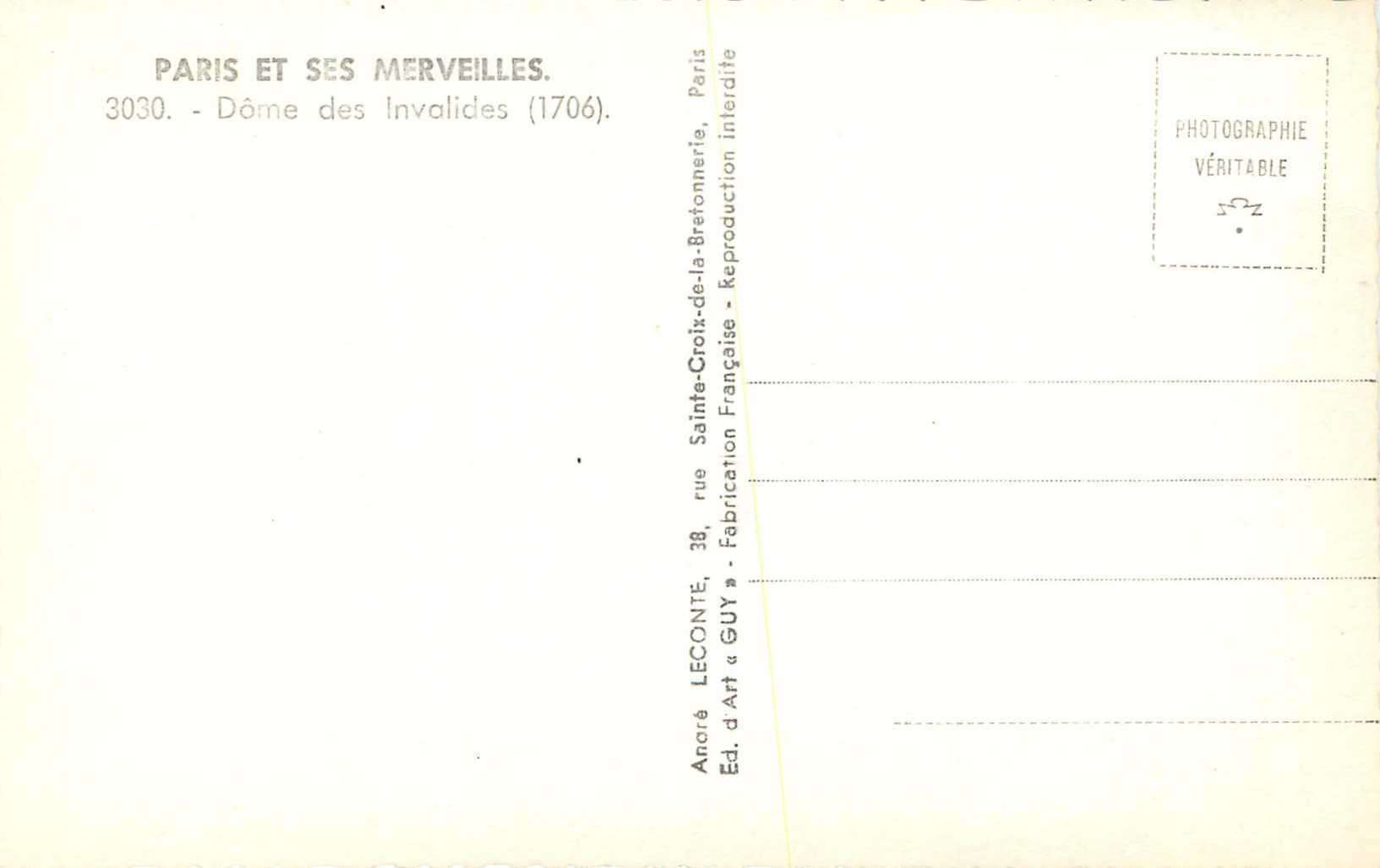 CPM Paris et ses Merveilles Dome des Invalides — Rückseite