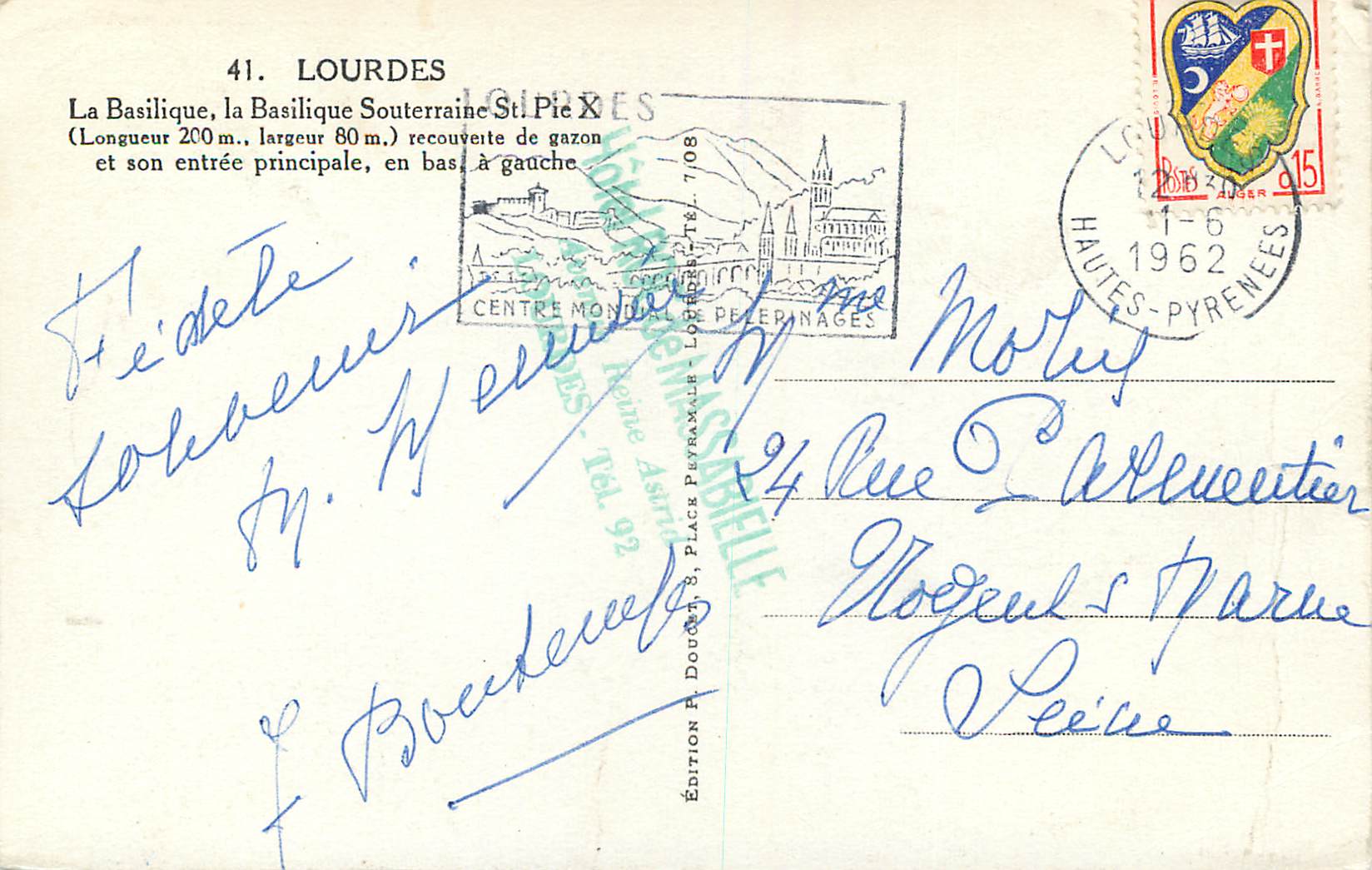 CPM Lourdes la Basilique Souterraine St Pie X (Longueur 200m Largeur 80m) — Verso