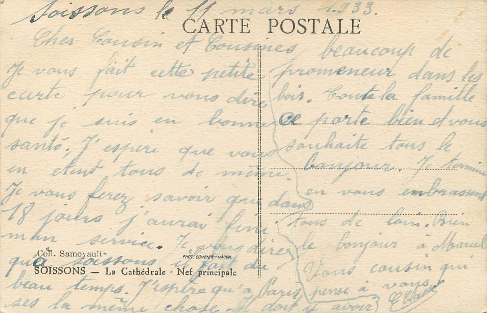CPA Soissons la Cathedrale Nef Principale — Rückseite