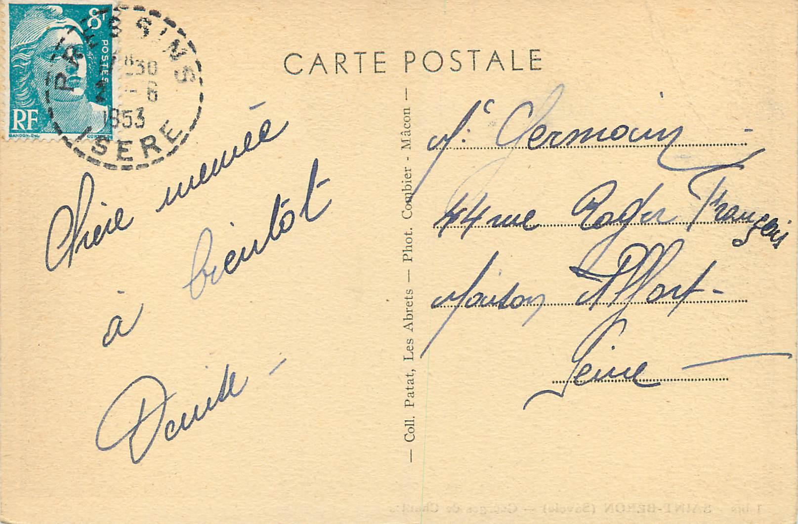 CPA Saint Beron (Savoie) Georges de Chailles — Rückseite