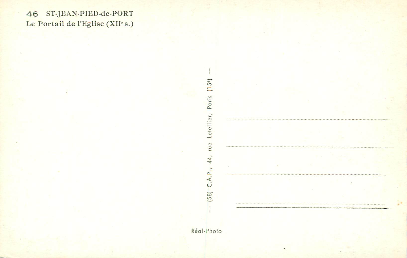 Saint-Jean-Pied-de-Port — Le Portail de l'église (XIIe s.) — C.A.P., Paris — Rückseite