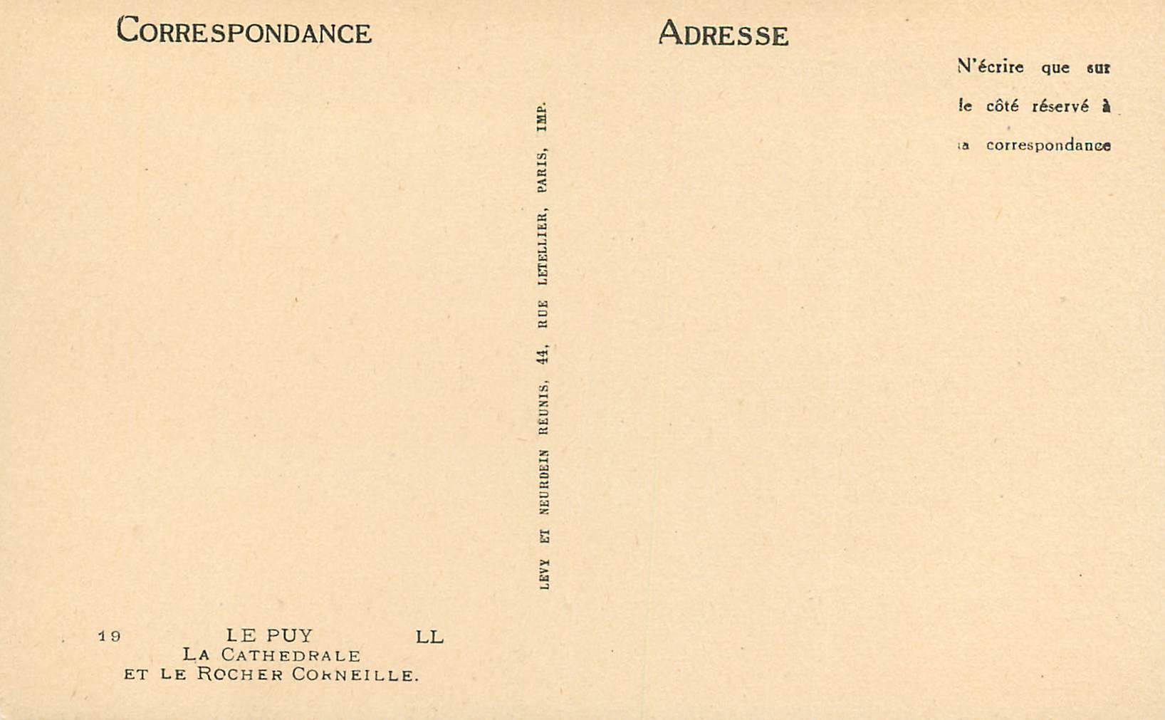CPA le Puy la Cathedrale et le Rocher Corneille — Verso