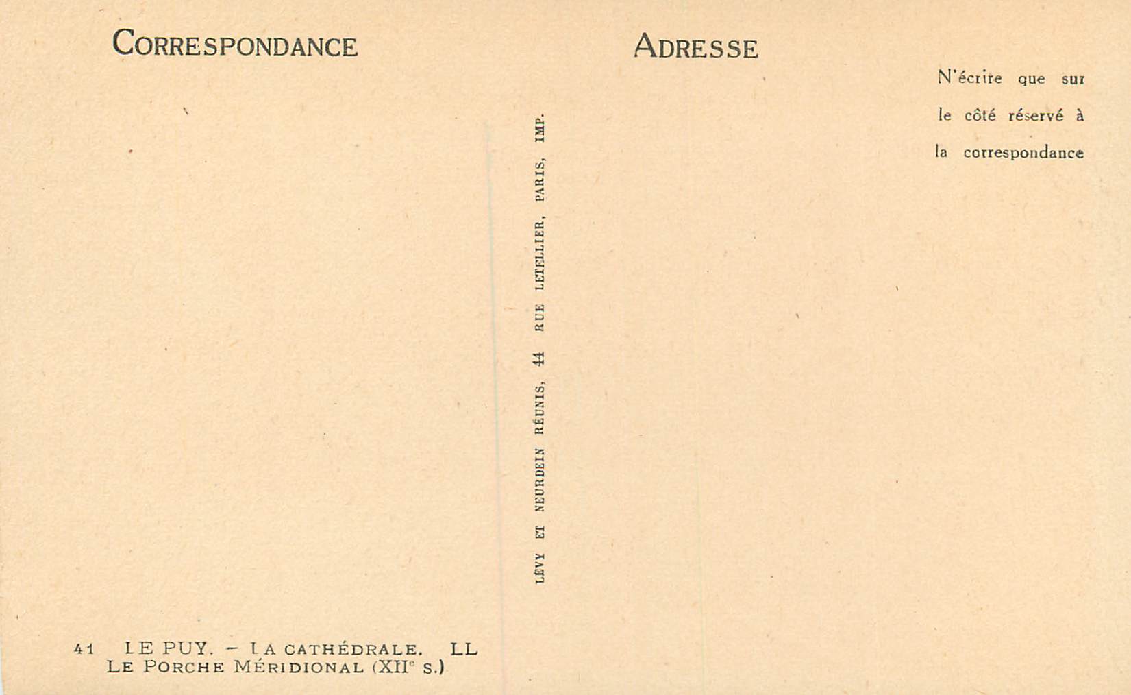 CPA le Puy la Cathedrale  le Porche Meridional (XIIe s) — Verso