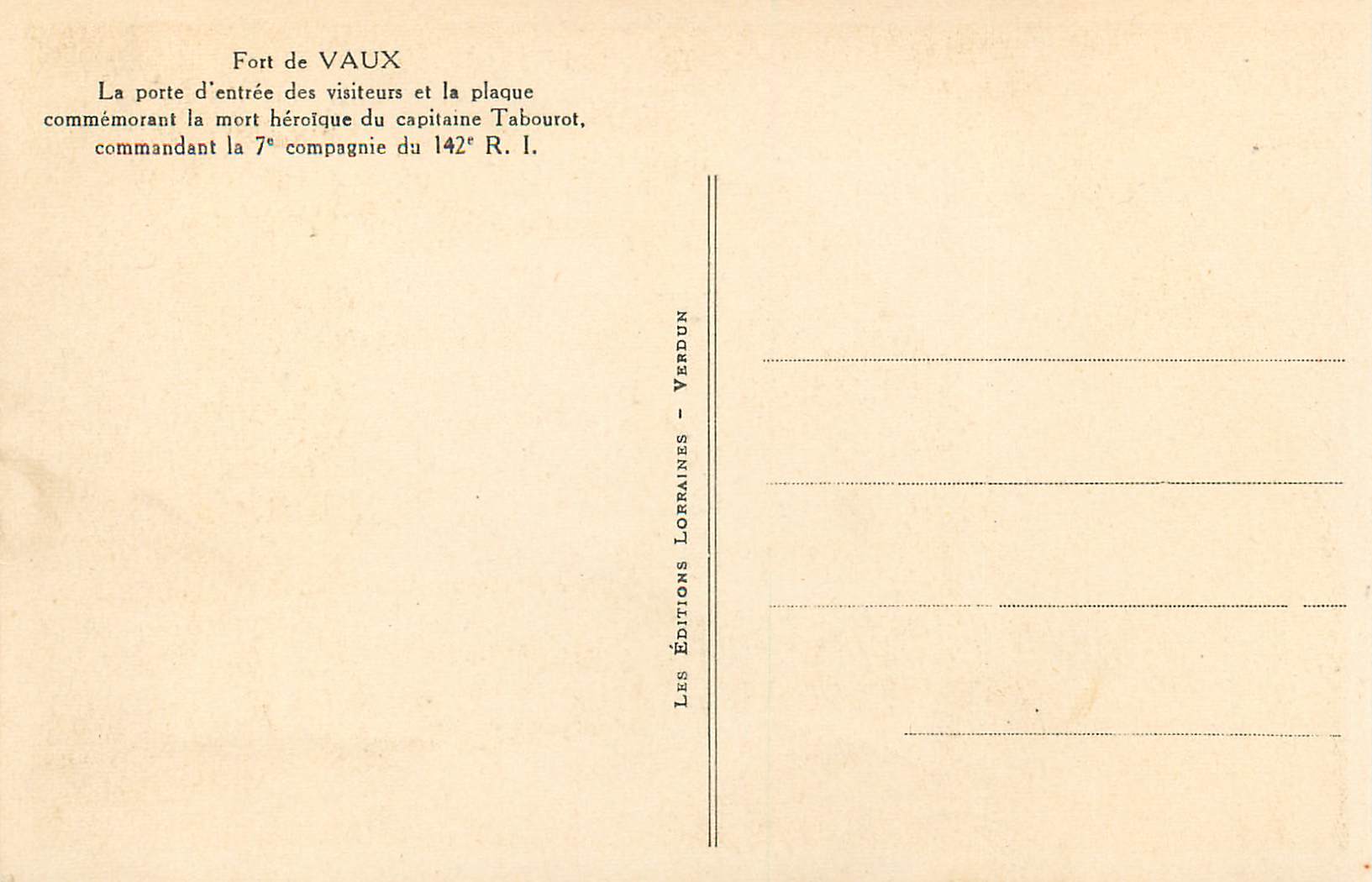 CPA Fort de Vaux la Porte d'Entree des Visiteurs Militaria — Rückseite