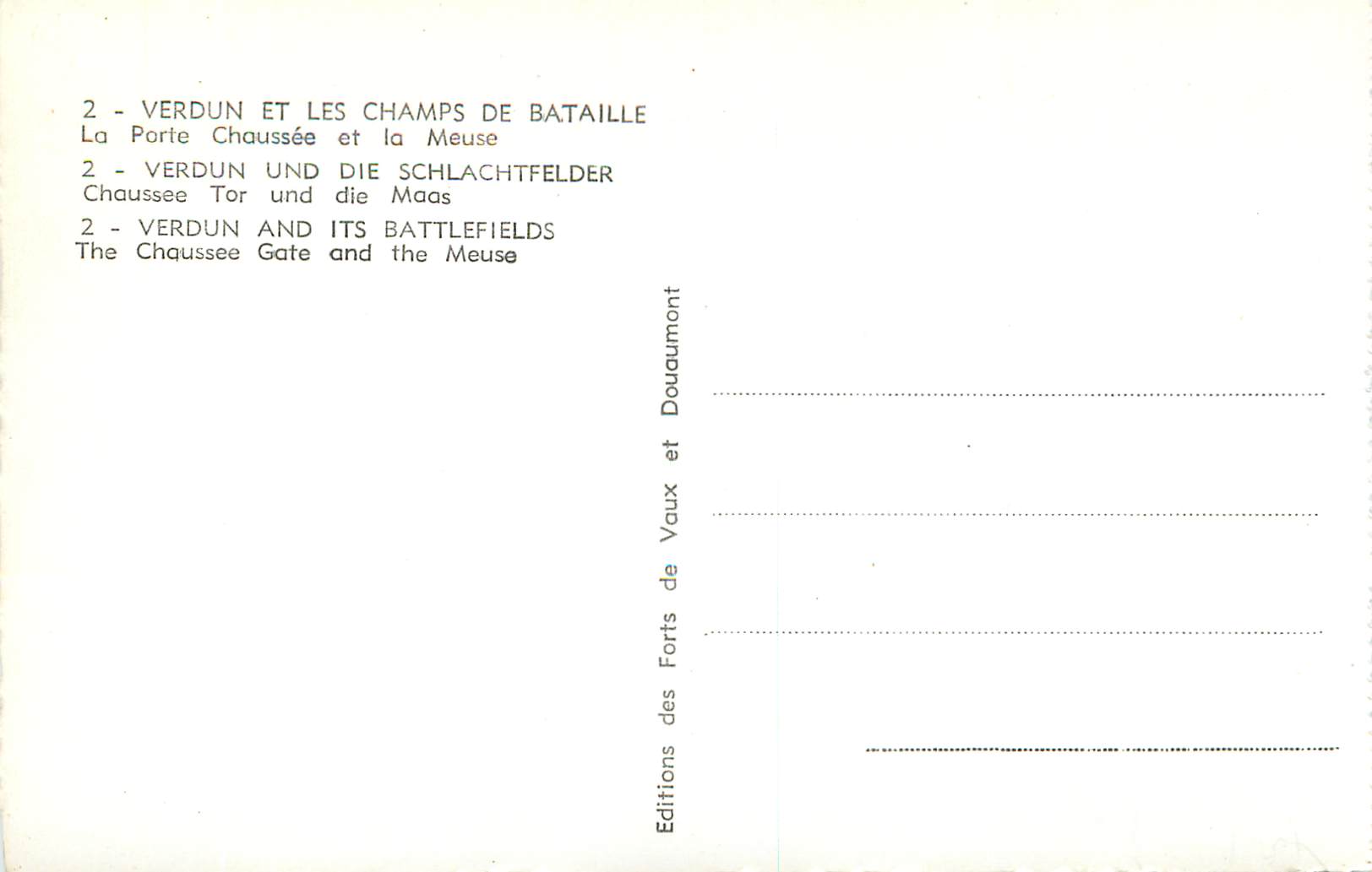 Verdun — La Porte Chaussée et la Meuse — Éditions des Forts de Vaux et Douaumont — Verso