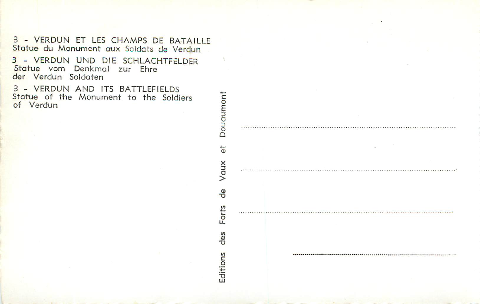 CPM Verdun et les Champs de Bataille Statue du Monument aux Soldats de Verdun Militaria — Rückseite