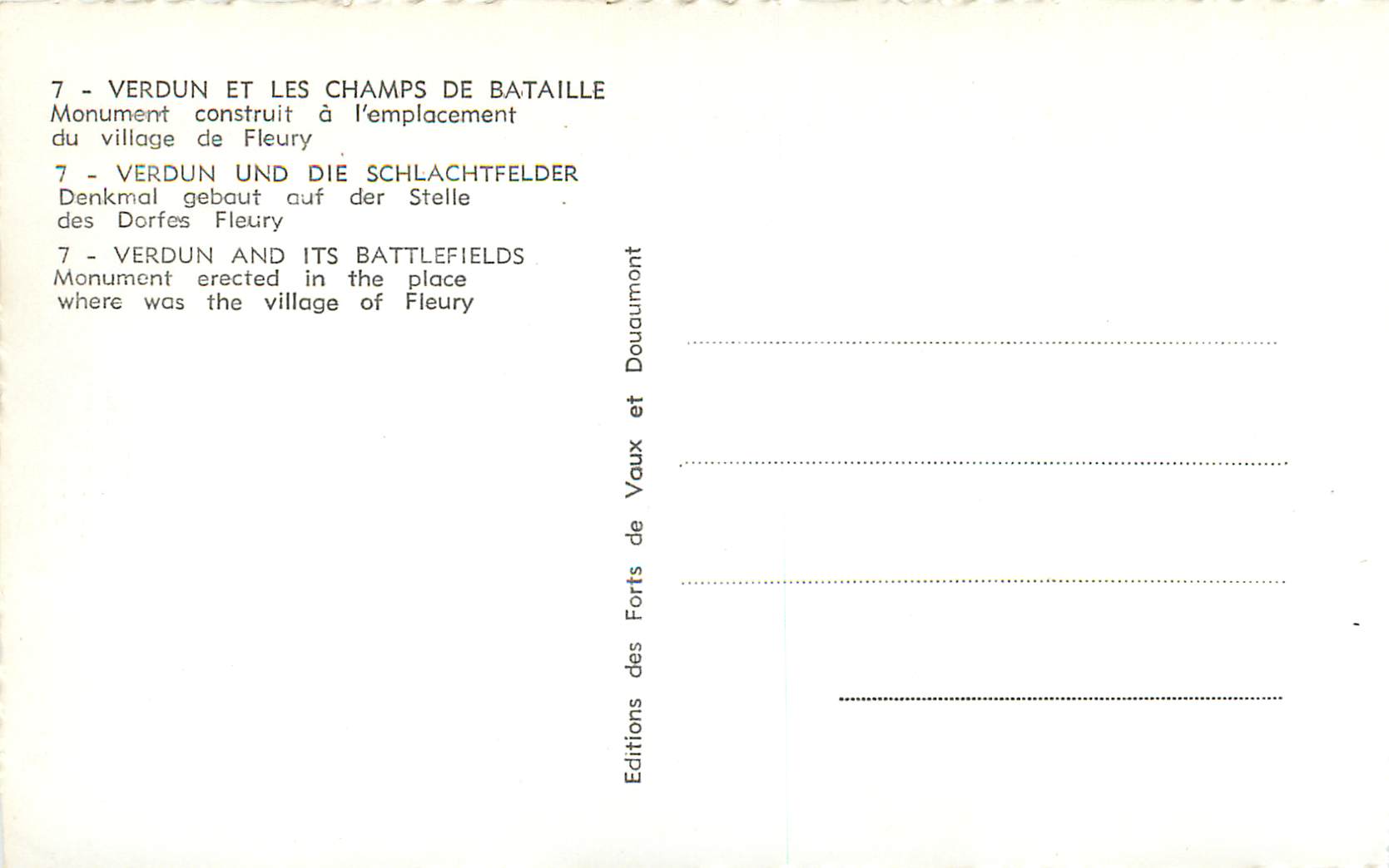 Monument à Fleury-devant-Douaumont — Touring-Club de France — n°7 — Verso
