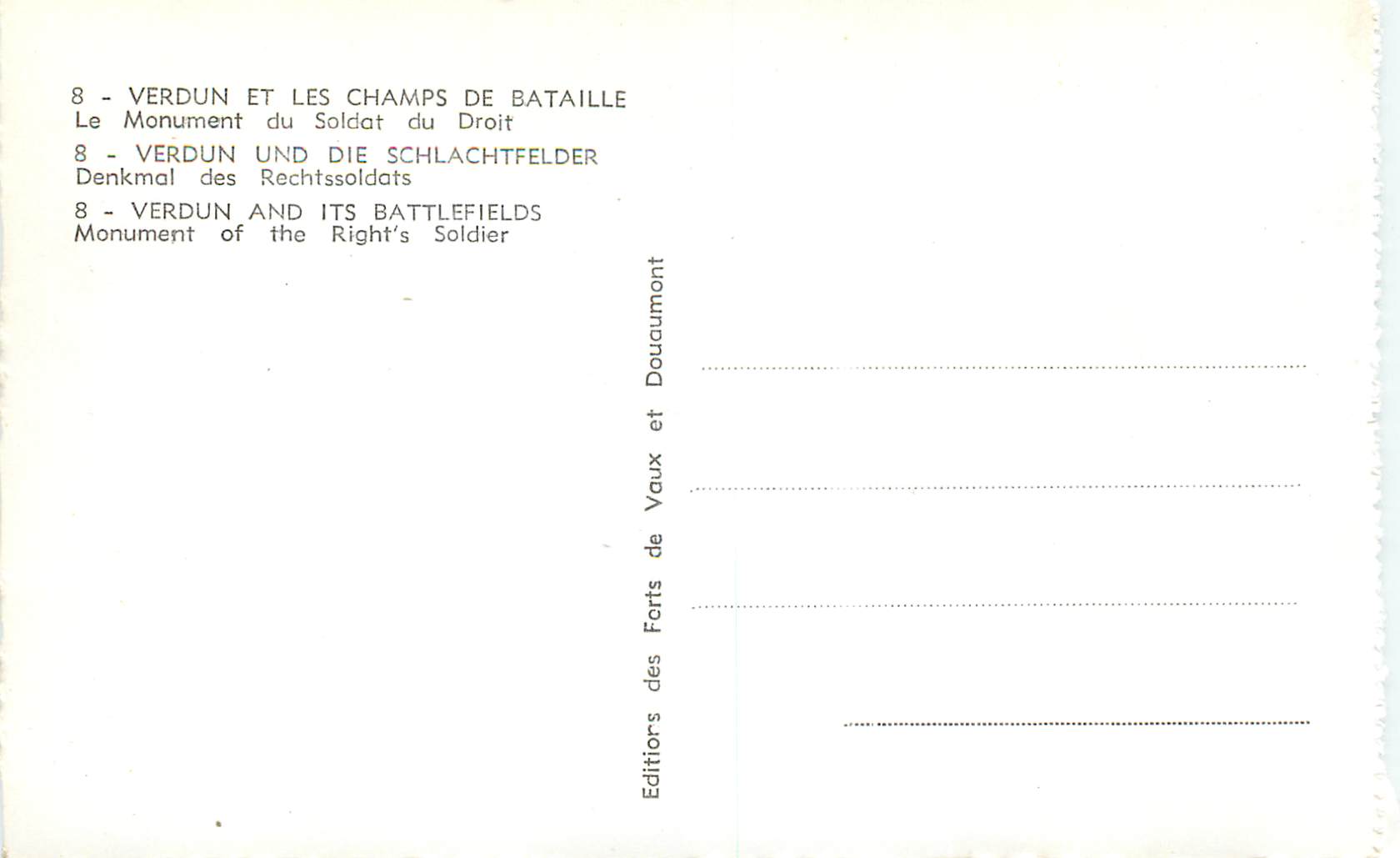 CPM Verdun et les Champs de Bataille le Monument du Soldat du Droit Militaria — Back
