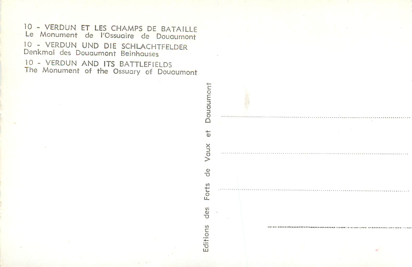 Verdun et les champs de bataille — Le Monument de l'Ossuaire de Douaumont — Éditions des Forts des Vaux de Vaux — Verso