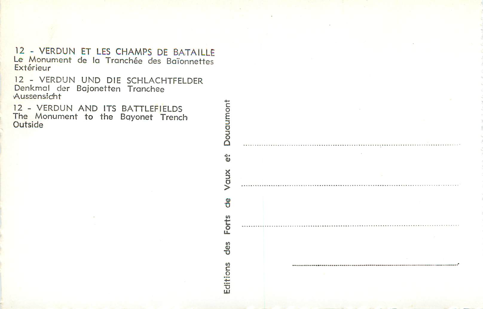 Verdun et les champs de bataille — Monument de la tranchée des baïonnettes — Éditions des Forts des Vaux de Vaux — Back
