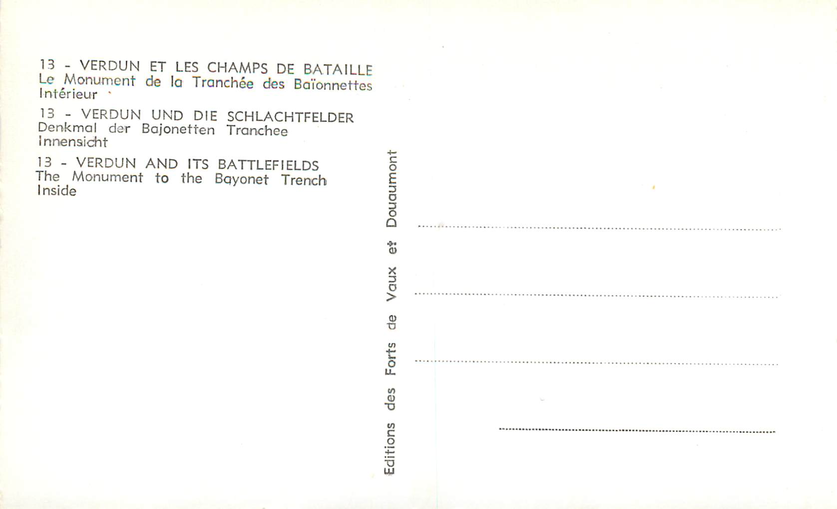 CPM Verdun et les Champs de Bataille le Monument de la Tranchee des Baionnettes Interieur Militaria — Rückseite
