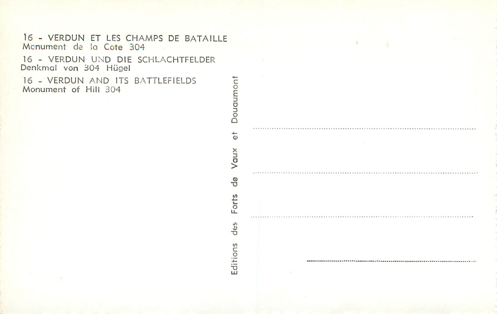 Monument de la Cote 304 — Verdun — Éditions des Forts de Vaux et Douaumont — Rückseite