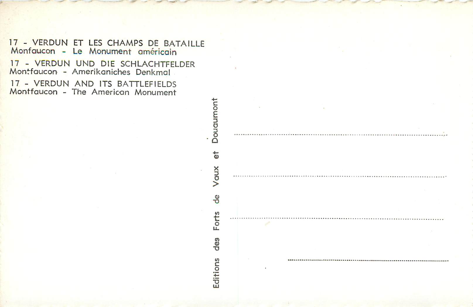 Montfaucon - Der amerikanische Denkmal — Editions des Forts de Vaux et Douaumont, Nr. 17 — Rückseite