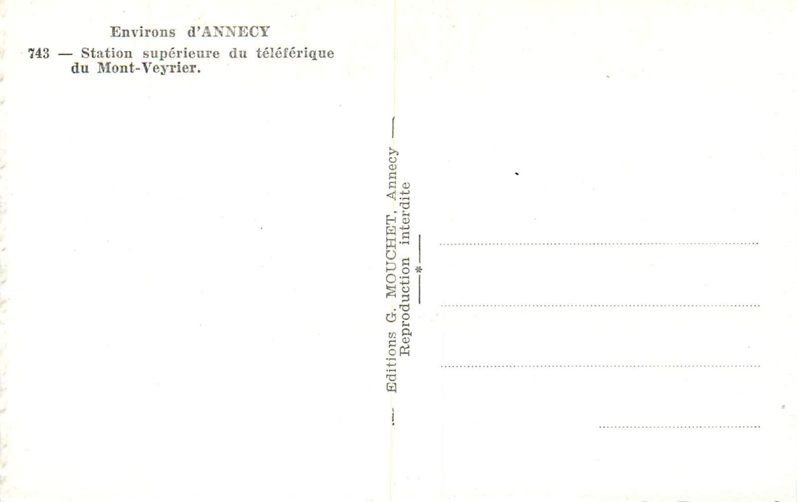 CPM Environs d'Annecy Station Superieure du Teleferique du Mont Veyrier — Rückseite